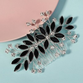 YUEKISEN Flower Rhinestone Wedding Hair Comb Handmade Rhinestone Hair Piece Bridal Black Crystal Hair Comb Black Headpiece Side Comb Hair Accessories for Women (Black)