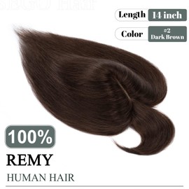 SEGO Hair Toppers for Women, Clip in Real Human Hair Toppers Straight with Bangs 150% Density Silk Base -14 Inch #2 Dark Brown