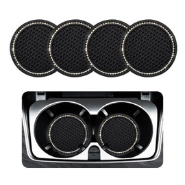Ziciner 4 Pack Bling Car Cup Coaster, Crystal Soft Rubber Cup Holder Insert Coaster, Anti-Slip Rhinestone Drink Cup Mat, Universal Interior Accessories for Car SUV Truck (Black&AB)