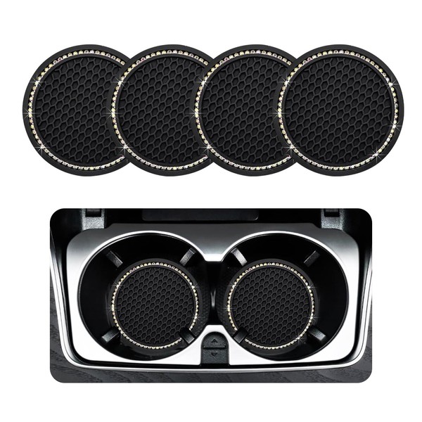 Ziciner 4 Pack Bling Car Cup Coaster, Crystal Soft Rubber