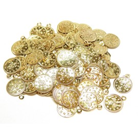 Pack of 100 Metal Coin Beads Ottoman Tugra Sequins 18 mm Jewellery Charms Pendant for Belts, Hair Accessories, Oriental, Headpiece, Belly Dance Costume (Gold)