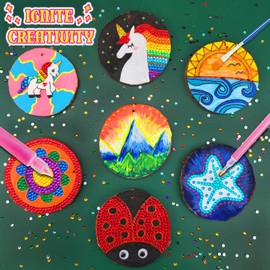 klmars Kids Wooden Painting Kit-Glow in The Dark-Arts & Crafts Gifts for Boys Girls Ages 5-12-Wood Slice Craft Activities Kits - Creative Art Toys for 5, 6, 7, 8, 9, 10, 11 & 12 Year Old Kids