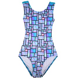 United All Around Gymnastics Leotards for Girls, Open Back Multicolored Geometric Abstract 7-8Y CL #548