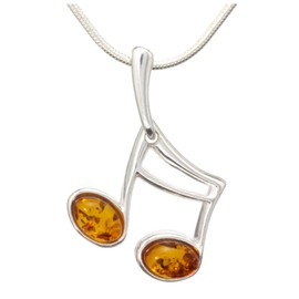 LIGURIUS Genuine Natural Baltic Amber Jewellery - Exquisite Pendant Necklace in 925 Sterling Silver with Tune Melody Design and Adjustable 45 cm - 50 cm Chain - Gift Set