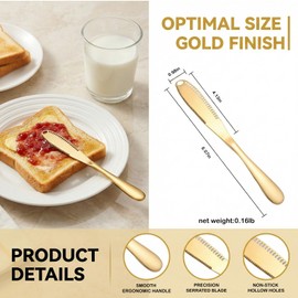Q Qaangsd 2 gold-plated perforated cheese knives, butter knives, 3-in-1 stainless steel spreader, cheese and peanut spreader