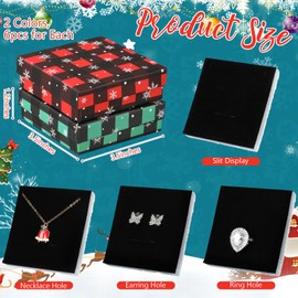 Remuuly 12 Pcs Christmas Jewelry Gift Box Set 3.5 x 3.5 x 1.2 Inch Small Cardboard Jewelry Boxes Gifts Boxes with Cotton Filled for Earrings Necklaces Bangles Bracelets(Plaid Style)