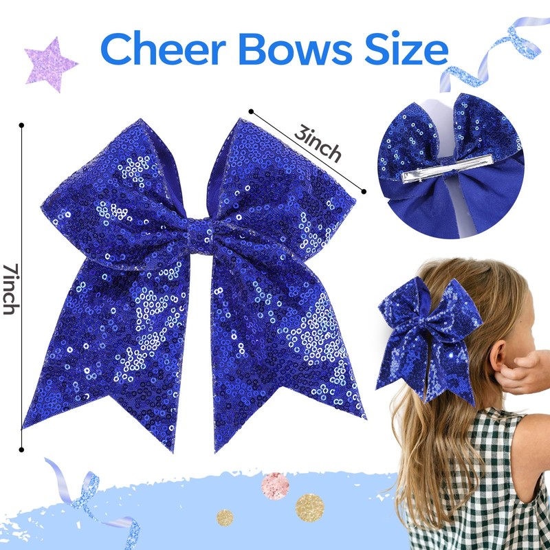OAOLEER 2PCS Glitter Cheer Hair Bow Clips for Girls, 7