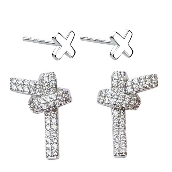 925 Sterling Silver Cross-X Very Small Ear Stud Earrings Tiny