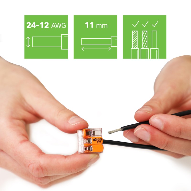 WAGO 221-413 Lever-Nuts - 3-Conductor Compact Splicing Connectors (10-Pack)