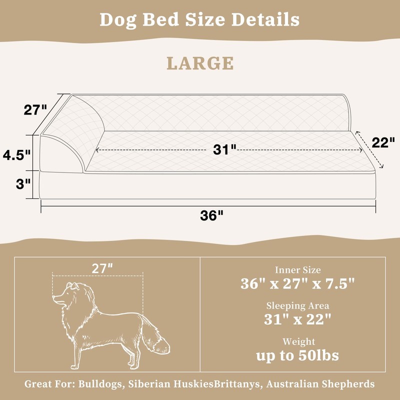 Comfort Expression Orthopedic Dog Bed for Large Dogs, Waterproof Dog