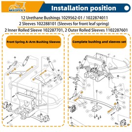 MIXOPOLY Front Spring and Upper A-Arms Bushing Sleeve Kit for Club Car Precedent Golf Cart 2004-up, Replace OEM 102289901