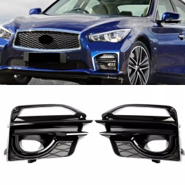 WENQI For 2014-2017 Infiniti Q50 Sport Front Bumper Gloss Black Fog Lights Lamps Cover