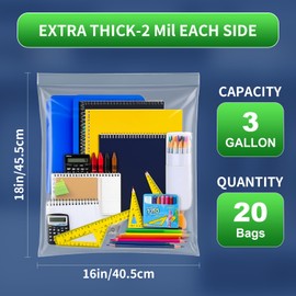 TUXIYA 20PACK 3 Gallon Large Zipper Bags for Storage 16 x 18 Inch, Large Clear Zipper Bags Reusable with Sealable Zippers Top for Clothes, Travel&Moving,Thick 4 Mil