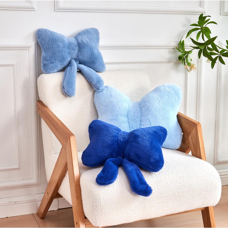 XVTRU Dusty Blue Bow Pillow, Soft Bow Decorative Pillows with