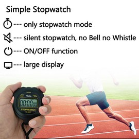 FCXJTU Simple Digital Sports Stopwatch, No Bells, No Clock, No Alarm, Simple Basic Operation, Silent, ON/Off, Pure Stopwatch for Swimming Running Training Kids Coaches Referees Teachers
