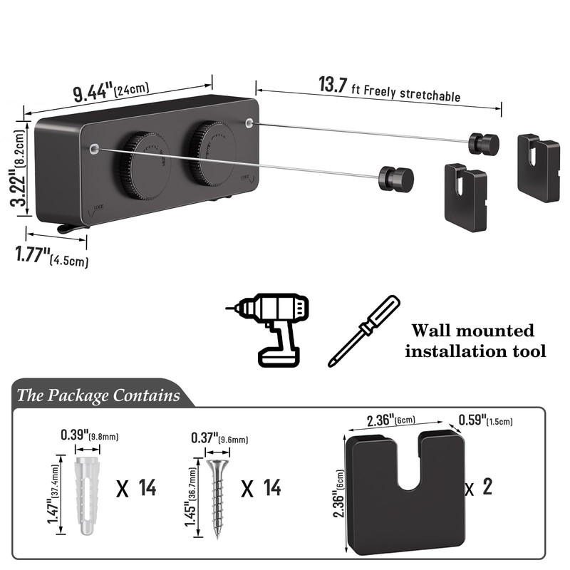 Danpoo Retractable Clothesline, Anti-Sag Adjustable Knob Heavy-Duty Clothes Line for