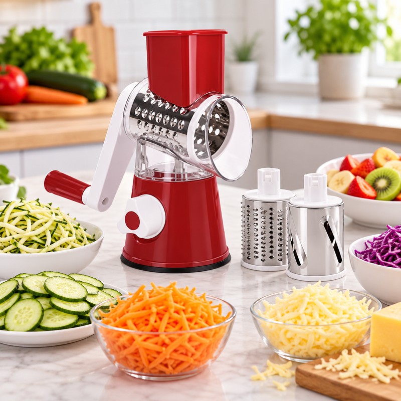 Rotary Vegetable Slicer for Meal Prep – Manual Drum Grater