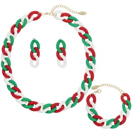 Bocar Statement Acrylic Chunky Necklace for Women Cuban Link Chain Collar Necklace Bracelcet Earrings Fashion Costume Jewelry Set (NK-10668-Christmas)