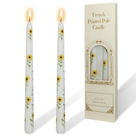 Floral Taper Candle White Sunflower-2 pcs Floral Taper Candles 10 Inch Pastel Taper Candles Smokeless Ideal for Weddings Home Party Holiday Decor