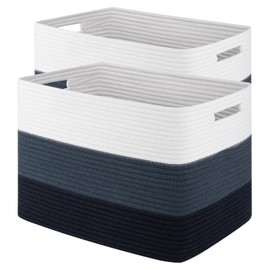 Storage Baskets for Organizing, 2 Pack Woven Basket for Storage, Rectangle Baskets for Shelves Closet Organizers, Toy Basket for Nursery Storage Living Room, Laundry Room, Bedroom, Gradient Blue