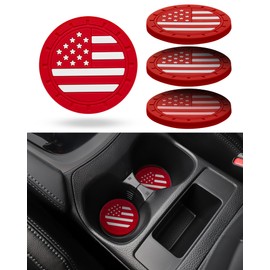 Coaster for Cup Holder - 4 Pack Silicone Auto Drink Coasters Mat American Flag Universal Non-Slip Inserts Car Interior Accessories, Red