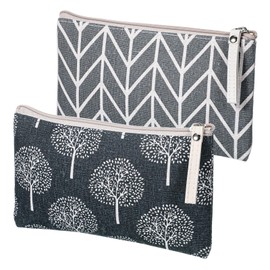2 Pcs Canvas Makeup Bag Small, Cosmetic Bags for Women Small Zipper Pouch Portable Printed Makeup Pouch Cute Vacation Travel Toiletry Purse Multi-Function Pouches for Purse, Women Girls Favor