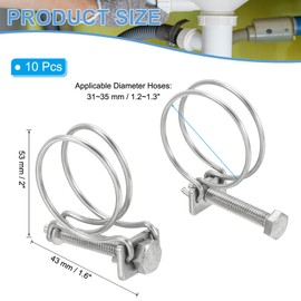 PATIKIL 31-35mm Adjustable Double Wire Hose Clamp, 10 Pcs 304 Stainless Steel Wire Hose Clips Pipe Tube Clamps for Dust Collection Rubber PVC Pool Pump Hose