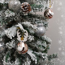 Fassory 3 Pcs Deer Shaped Christmas Baubles, Christmas Ornament Hanging Tree Decorations, Xmas Tree Pendants (Deer Light Rose Gold)