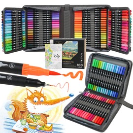 ZSCM 100 Colors Markers for Adult Coloring Books No Bleeding - Duo Tip Brush Pen, Artist Fine & Brush Coloring Markers for Adult Calligraphy, Drawing, Sketching & Journaling