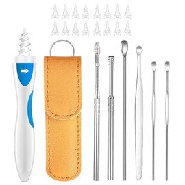 Ear Cleaning Kit with Suction Tool, 16 Replacement Heads, 6 Metal Ear Picks, Leather Case