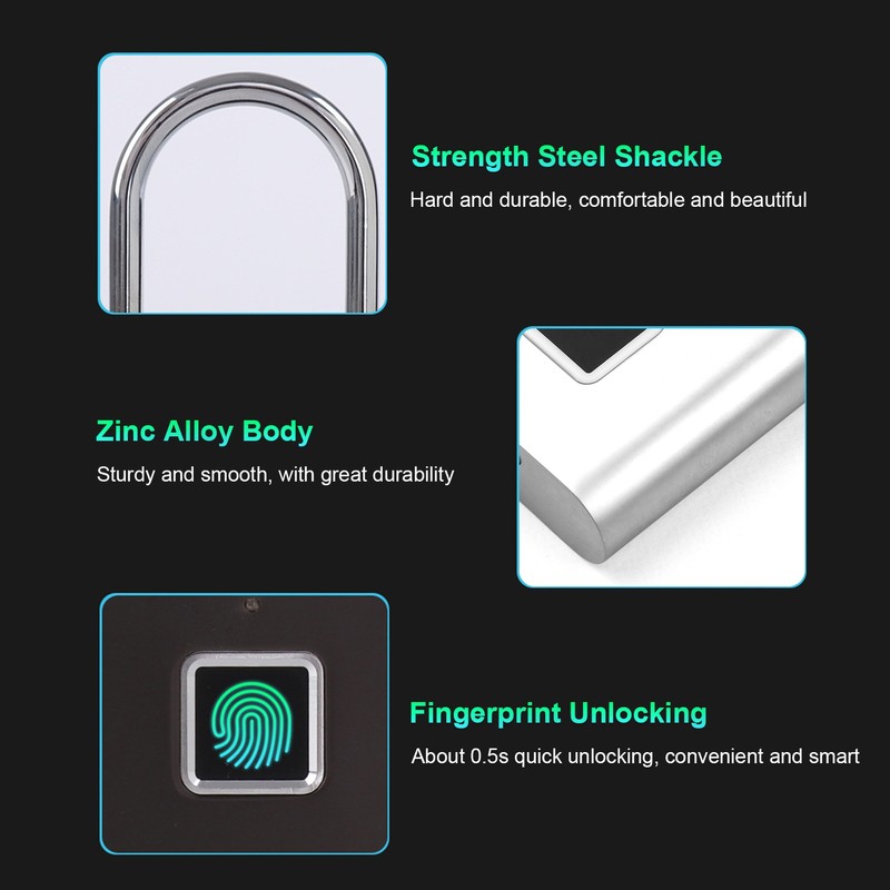 Smart Fingerprint Padlock Rechargeable Keyless 10 Fingerprints Morse Code Emergency