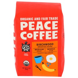 PEACE COFFEE Organic Birchwood Blend Whole Bean Coffee, 12 OZ