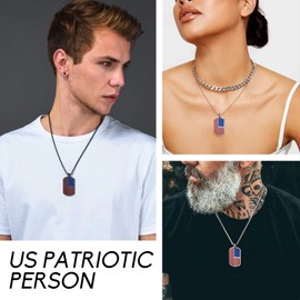 Bestyle Black American Flag USA Patriot Necklace, Stainless Steel Cool US National Flag Tag Pendant Men, Great Gift for Join the Army Party