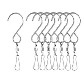 XINGSUI 8Pcs Rotating Hook Clip, Rotatable Windproof S Hook Clip, Used to Hang Wind Chimes, Flower Baskets, Bird Cages, Party Accessories
