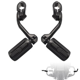 FOVPLUE 1.25" Highway Footpegs,Long Angled Adjustable Highway Pegs w/Mounts for Harley Touring Street Glide Electra Glide Road King Softail CVO Dyna Trike VRSC Sportster w/1-1/4" Engine Guard,Black#1