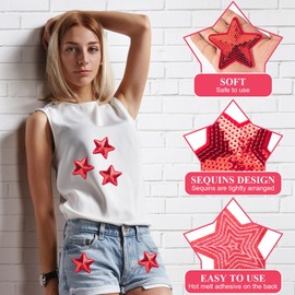 PAGOW 9 Pcs Red Star Iron-on, Sew-on Sequins Star Patches
