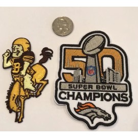 (2)-DENVER BRONCOS VINTAGE EMBROIDERED IRON ON PATCHES  3.5"x 2.5"& 4”x 3”