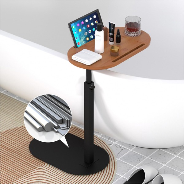 Forevich Bamboo Bathtub Tray Table Bath Side Table with Metal