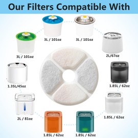 PewinGo Cat Water Fountain Replacement Filters, 6 Packs Pet Fountain Filters Triple Action with Resin and Activated Carbon Compatible for Cat Water Fountain 3L