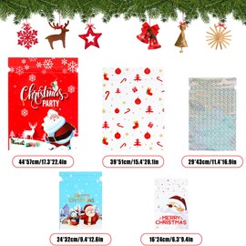 Christmas Drawstring Gift Wrapping Bags: Festive Design Gift Bags 5pcs Assorted Size Goody Bags for Christmas Presents Wrapping ﻿