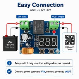 12V–36V DC Low Voltage Cutoff Module, Programmable Battery Voltage Protector with LED Display, Low Voltage Disconnect Switch for 12V/24V/36V Solar, RV, Car, Boat Battery Systems, 2 Pack