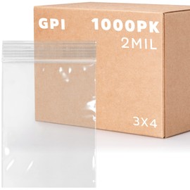 GPI Clear Plastic Reusable Zip Bags - Bulk GPI Case of 1000 3" x 4" 2 mil Thick Strong & Durable Poly Baggies with Resealable Zip Top Lock for Travel, Storage, Packaging & Shipping.