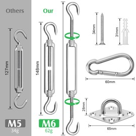 Sun Shade Sail Fixing Kit, M6 Heavy Duty Sun Sail Shade Hardware Kit, 304 Stainless Steel Awning Attachment Set for Garden Triangle and Square, Hardware Accessories Kit