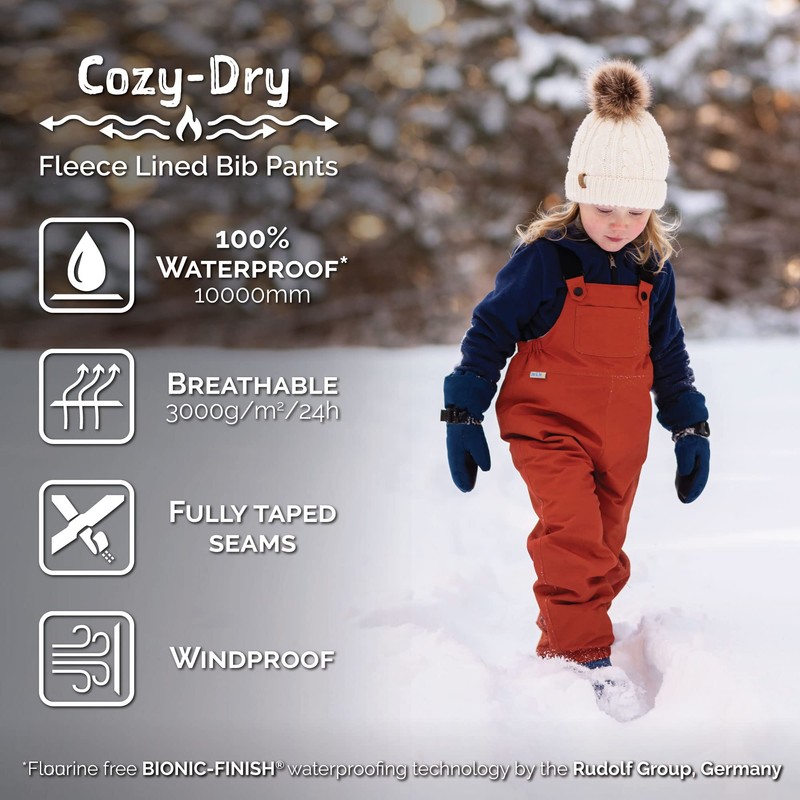Jan & Jul Cozy-Dry Waterproof Dungarees Lined Snow Pants for