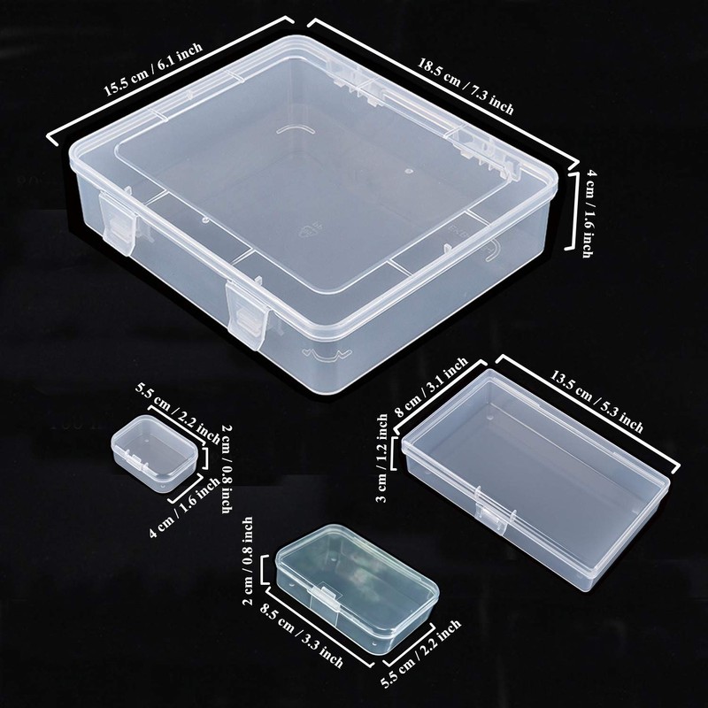 Goodma 7 Pieces Mixed Sizes Rectangular Empty Mini Clear Plastic