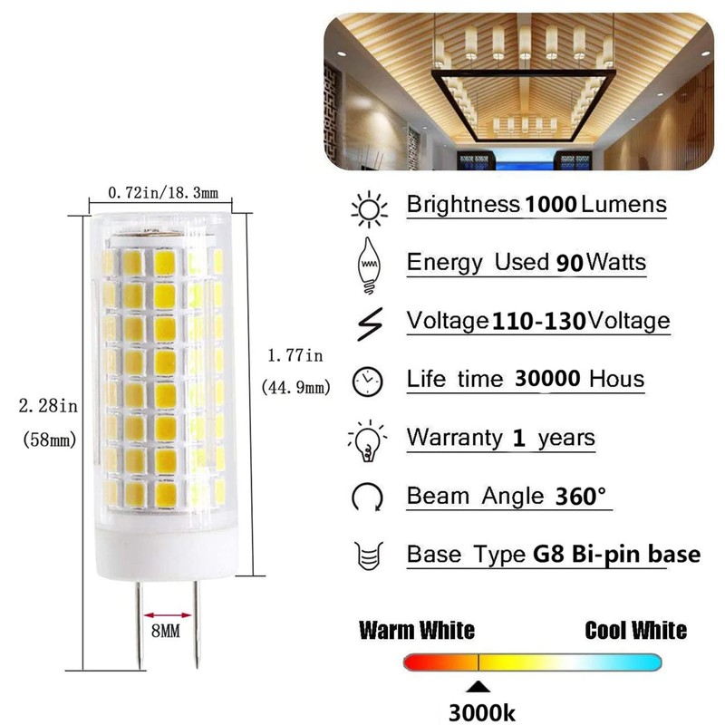 Minsily 10W G8 LED Bulb Dimmable 85W Halogen Equivalent GY8.6
