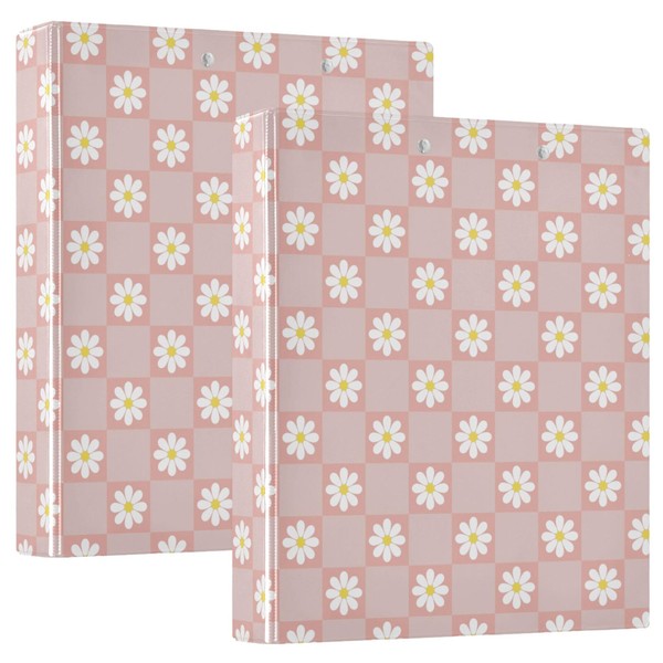 Retro Pink Checkered Daisy 3-Rings Binder 1 and 1/2 Inch