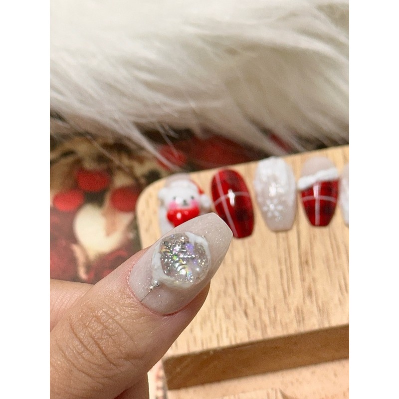 Snow Check Bear Handmade Nail Tips - Short Square /