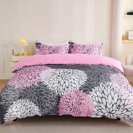 Koniroom 2 Pieces Pink and Grey Duvet Cover Twin Size, Reversible Floral Duvet Cover Twin with Cute Flowers for Women Teen Girls