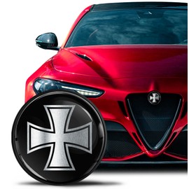 SkinoEu Compatible with Alfa Romeo Front Bonnet Badge Rear Boot Emblem 74mm Giulietta 940 MiTo 156 147 159 GT Brera Spider 939 Silver Black Cross EA 15